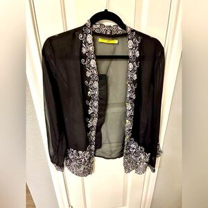 Black Sheer Cardigan with Floral Embroidery